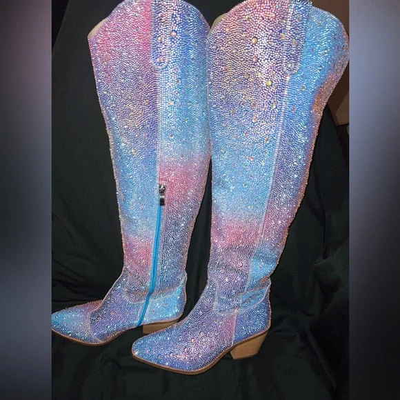 Purple Pink & Blue Knee-High Women's Boots - Picture 2 of 2